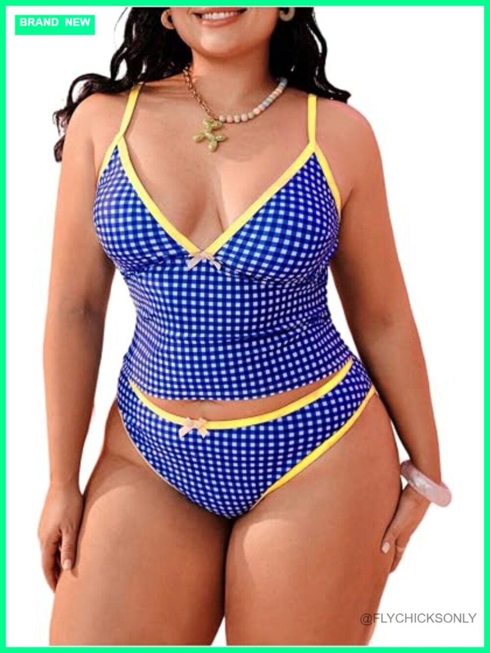 Plus Size 2 Piece Tankini Swimsuits Plaid Gingham Bow Bathing Suit Swimwear